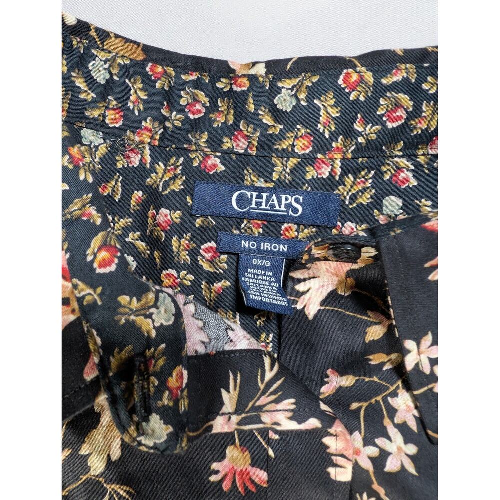 Chaps Women’s 0X Button Down Shirt Black Floral Long Sleeve No Iron Blouse - Picture 3 of 6